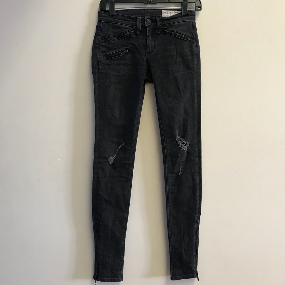 Rag & Bone Ankle Zip Skinny Jeans Destroyed